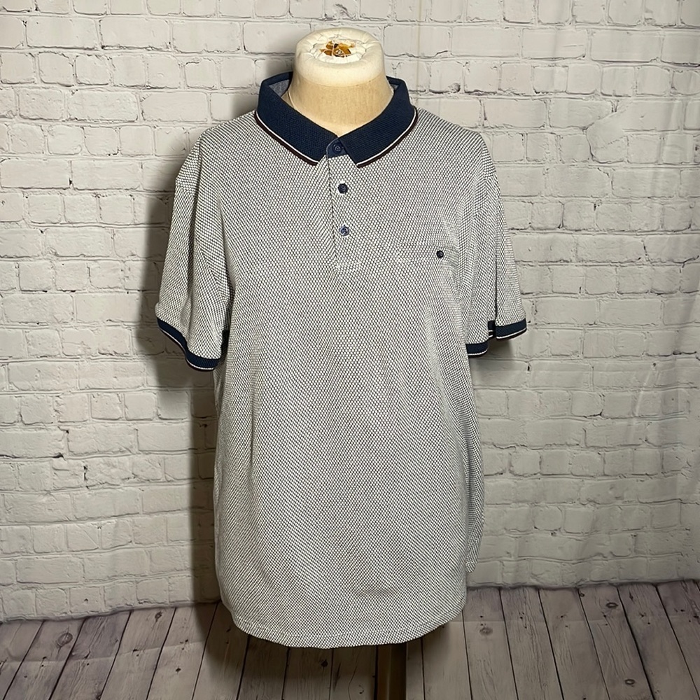 Mens Navy White Textured Preppy Short Sleeve Polo Shirt Large - Picture 1 of 5